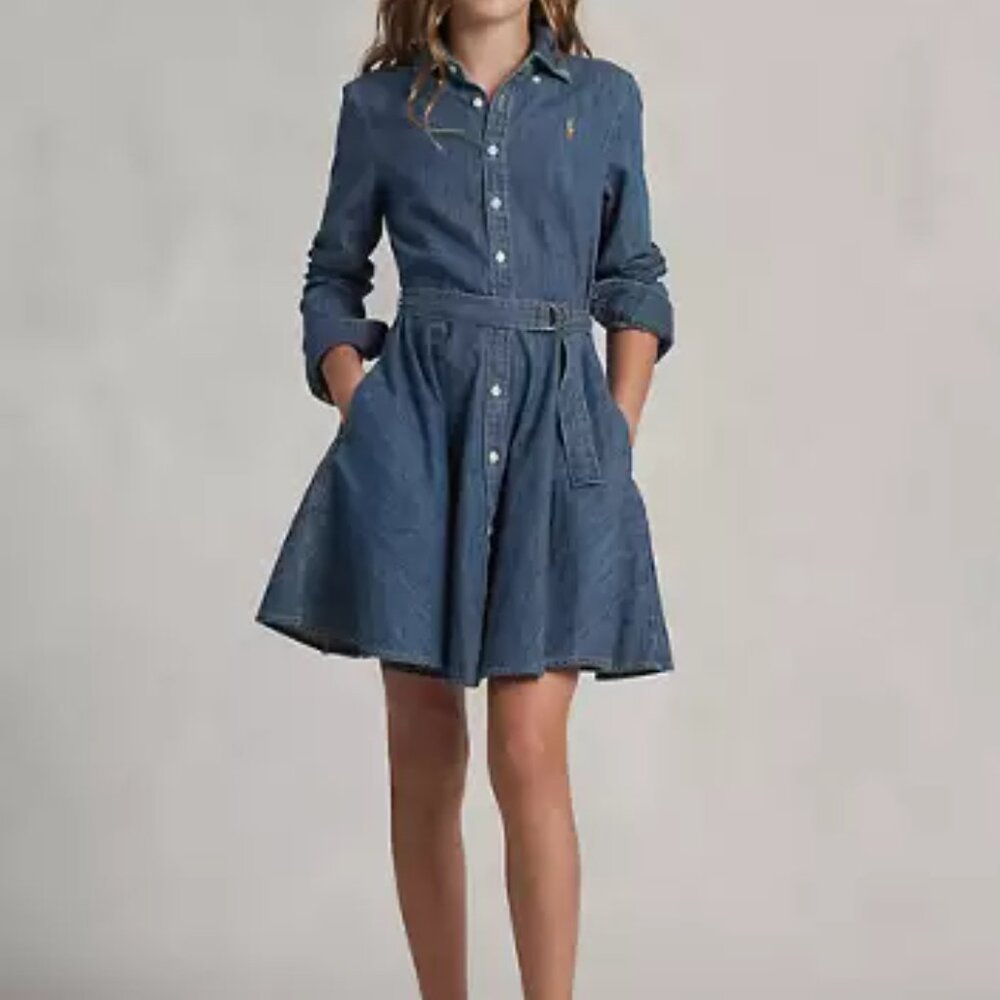 Ralph Lauren Girls Belted Cotton Denim Shirtdress